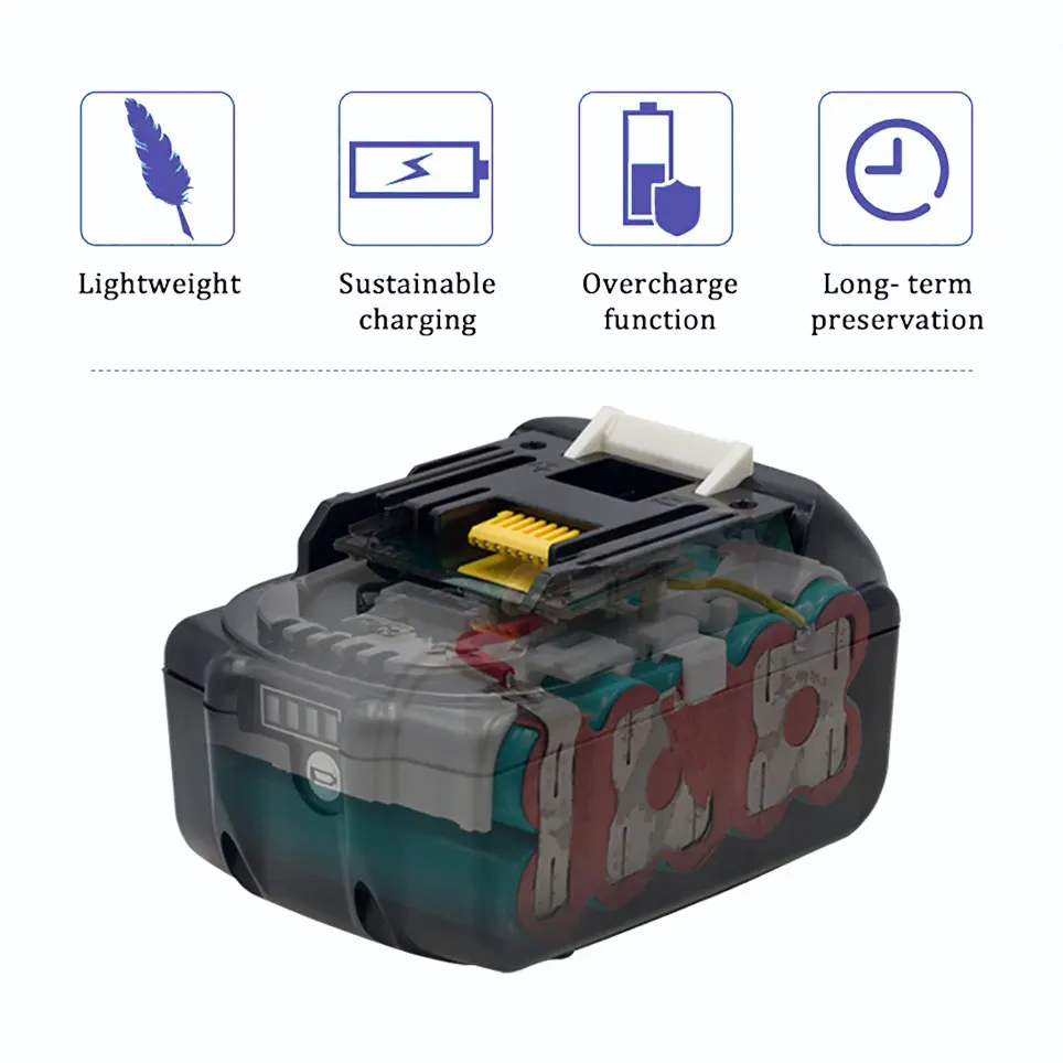 Makita Original  18V 5.0Ah, replaceable LED lithium-ion battery LXT BL1860B BL1860, rechargeable power tool battery