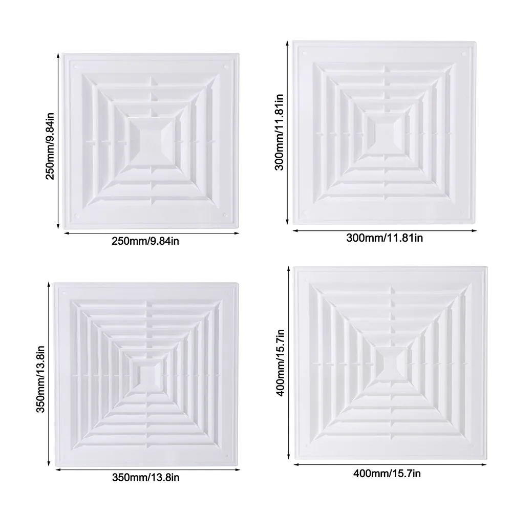 جديد البلاستيك تنفيس الهواء مصبغة الأبيض مربع فتحات التدفئة مع اللوحات عملية صامتة غطاء التهوية المطبخ