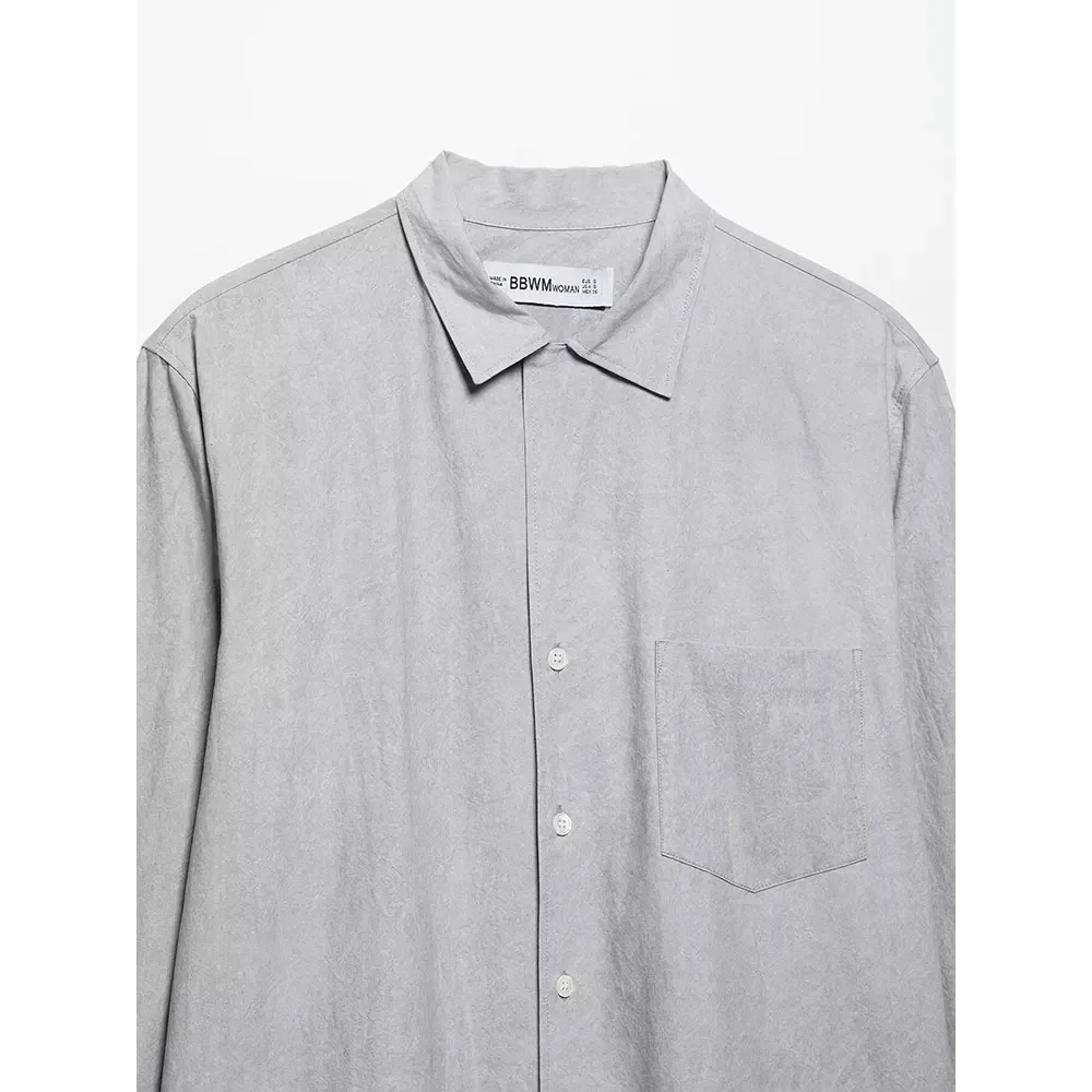 Nieuwe mode dames lente met zak grijze blouse revers hals lange mouwen vrouwelijke elegantie chic dame casual shirts mujer camisas