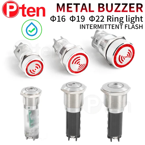 Imagen 1 del producto Zumbador de Metal AD16-22 12v24v220v 16mm19mm22mm altavoz dispositivo de advertencia luz con parpadeo 110V LED luz roja impermeable