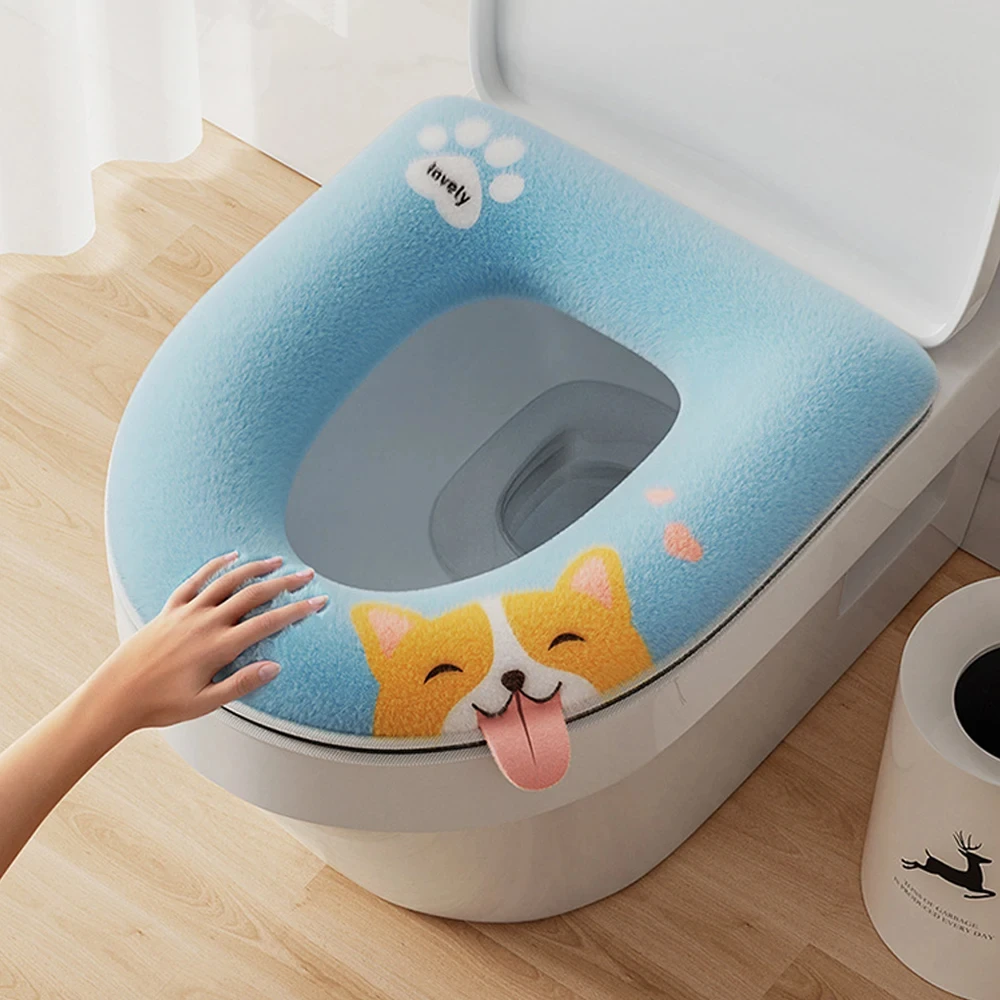 Cute Cartoon Thicken Toilet Seat Cover Mat Winter Warm Soft Washable Mat Seat Case Toilet Lid Pad Cover Bathroom Accessories