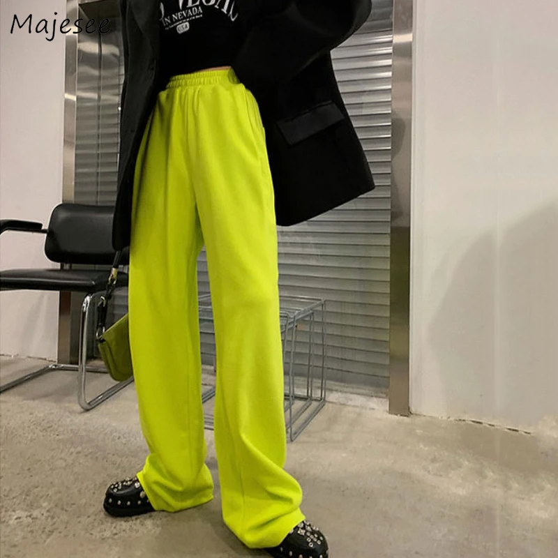 

Pants Woman Casual Wide Leg Solid Elastic High Waist All-match Harajuku European Style Autumn Simple Design Retro Ladies Chic