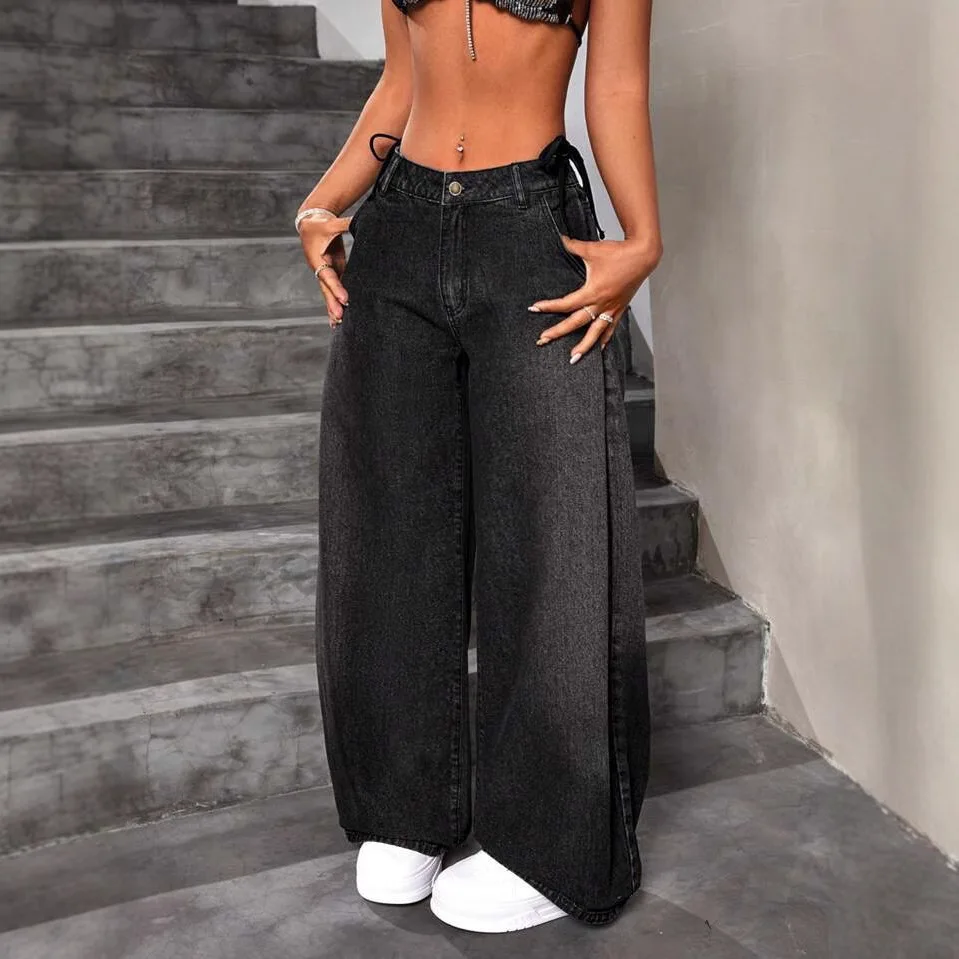 

Trendy Wide Leg Distressed Straight Jeans for Women Elastic Casual Bootcut Denim Pants Bestseller Fashionable Ladies Jeans