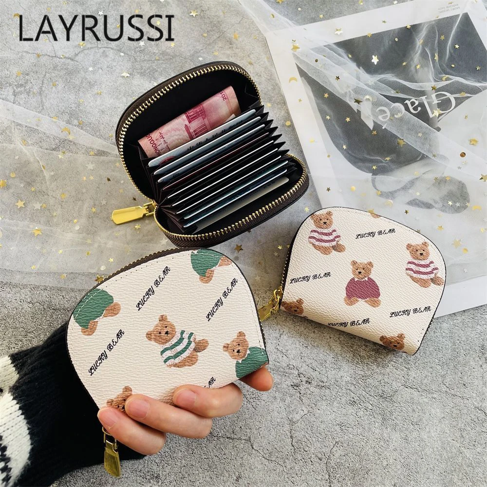 

LAYRUSSI Cute Bear Card Holder Multi-card Wallet Driving License Case Women Business Bank Credit Bus ID Card Holder Ladies Purse