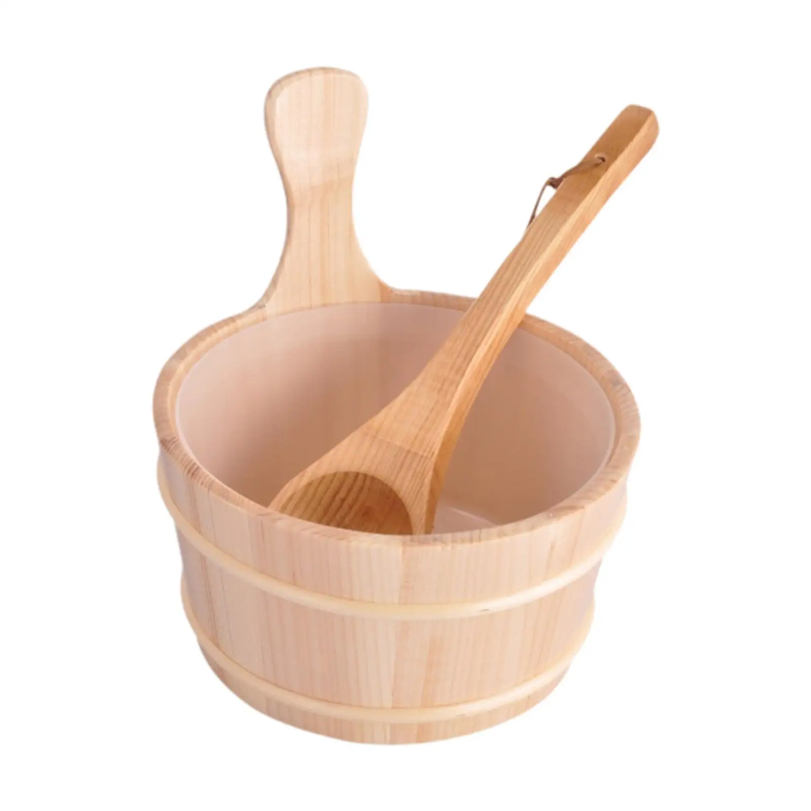 Sauna Wooden Bucket with Ladle Storage Container 4L Gifts Milk Pail with Handle Sauna Accessories for Winter Steam Sauna Home