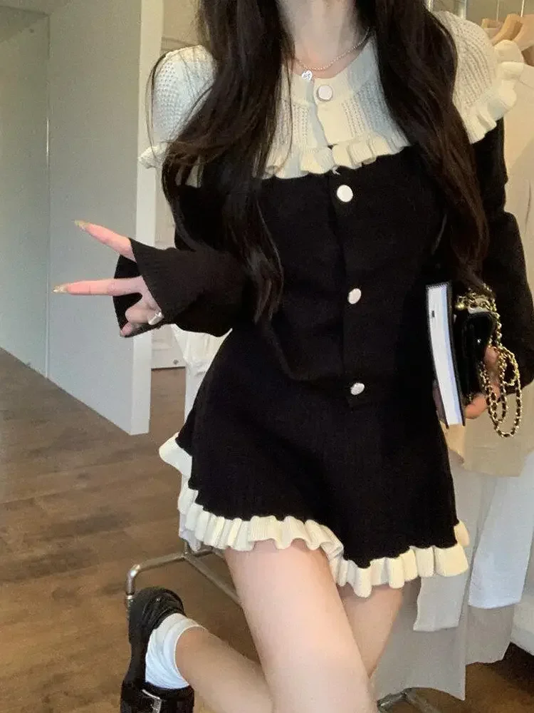 Gagarich New Fashion Set Women Temperament Long Sleeve Paired Complete Set Black Skirt Sweet Style Two Piece Set