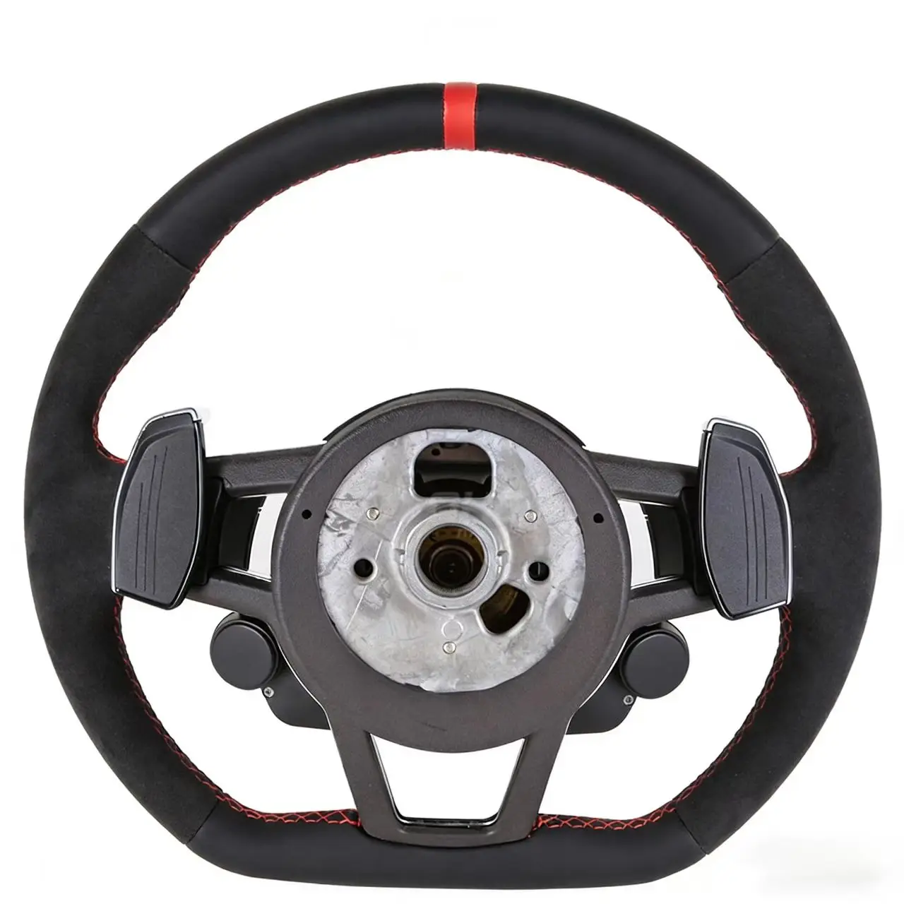 R8 Racing Flat Bottom Leather Suede Carbon Fiber Car Modification Steering Wheel Assembly