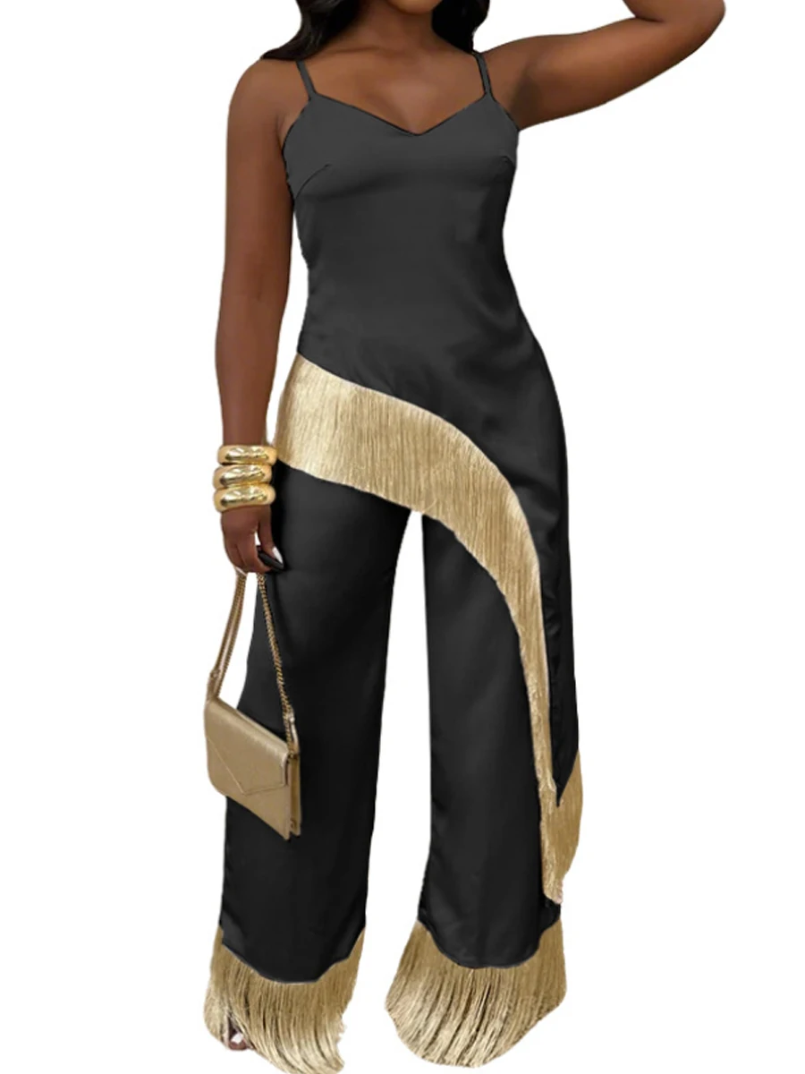 

Women's Tassel Camisole Vest & Loose Wide-Leg Trousers Set