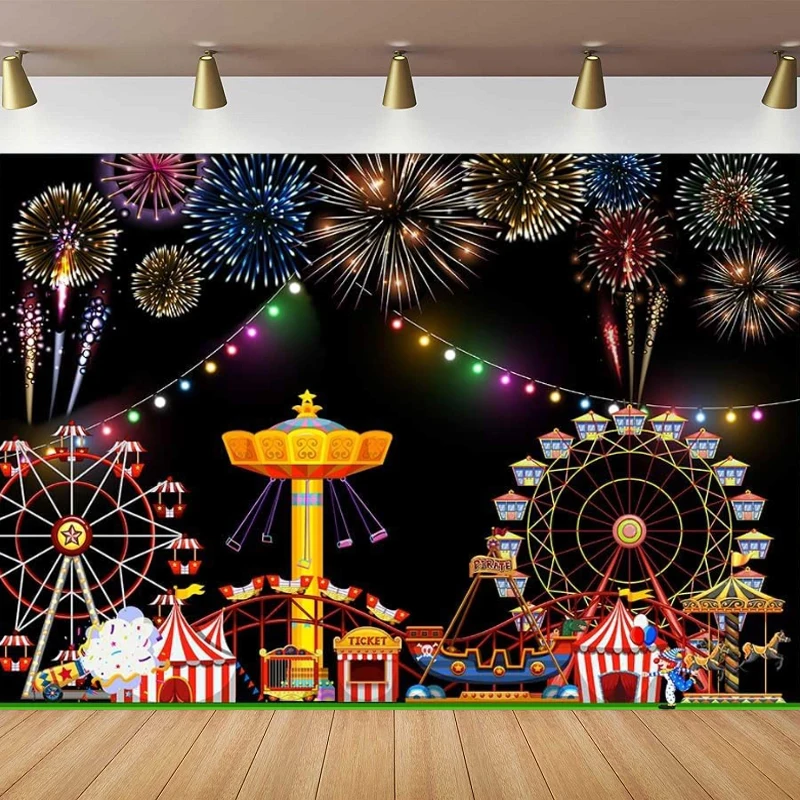

Circus Carnival Photography Backdrop Cartoon Amusement Park Ferris Wheel Background Playground Party Interior Decor