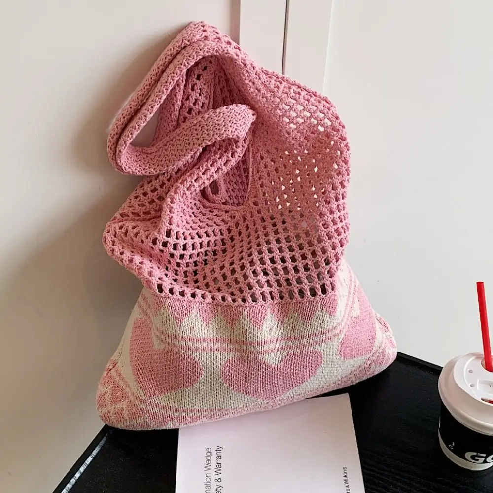 

Trendy Handmade Crochet Bag Leisure Hollow Knitted Tote Bag Boho Large Capacity Weave Shoulder Bag Beach Handbag