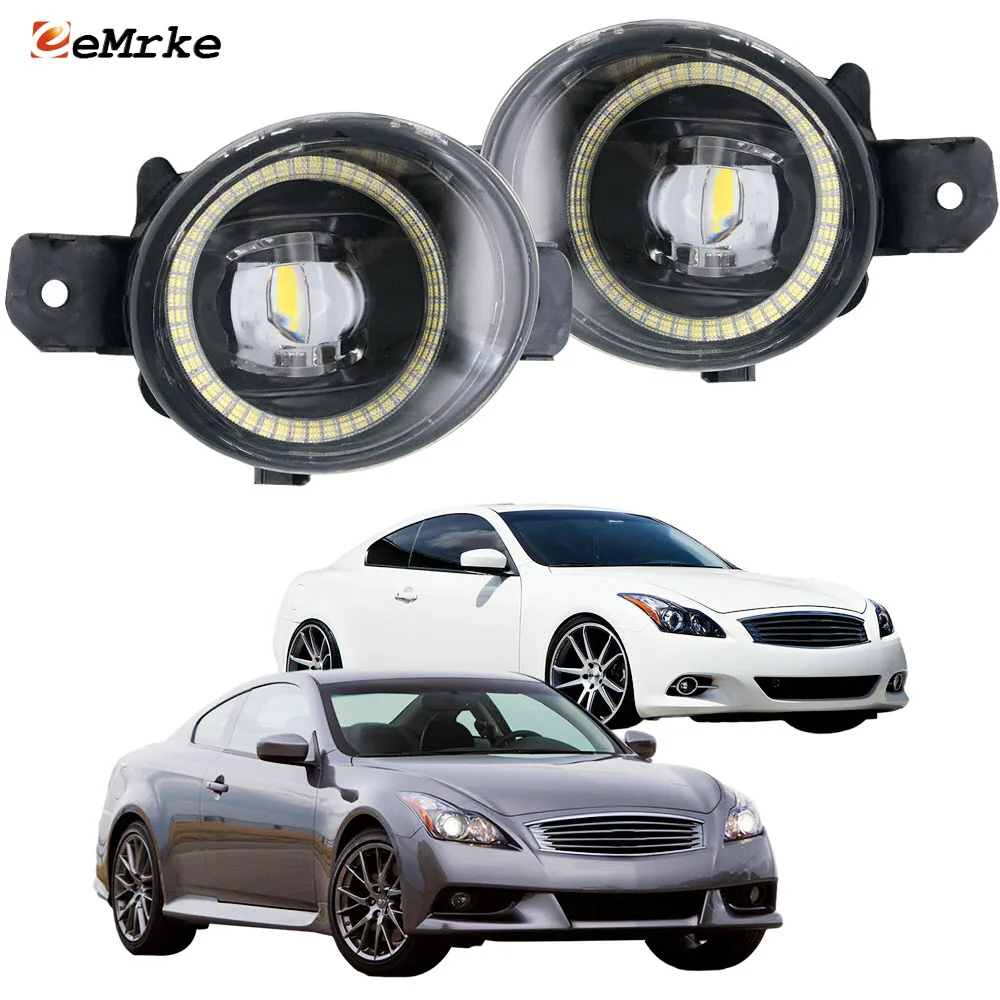 

2-Pcs Car LED Fog Lights Assembly for Infiniti G37 CV36 Q60 Convertible Coupe Angel Eye Driving Daytime Running Lamp DRL 30W PTF