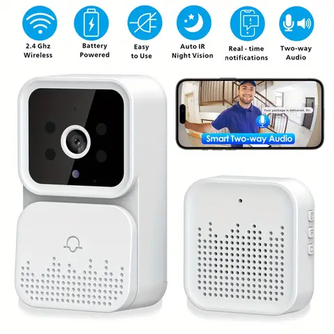 Timbre de video inteligente inalámbrico, cámara de vigilancia de seguridad para el hogar, 2,4 GWiFi, audio de 2 canales, visión nocturna, tarjeta SD/almacenamiento en la nube