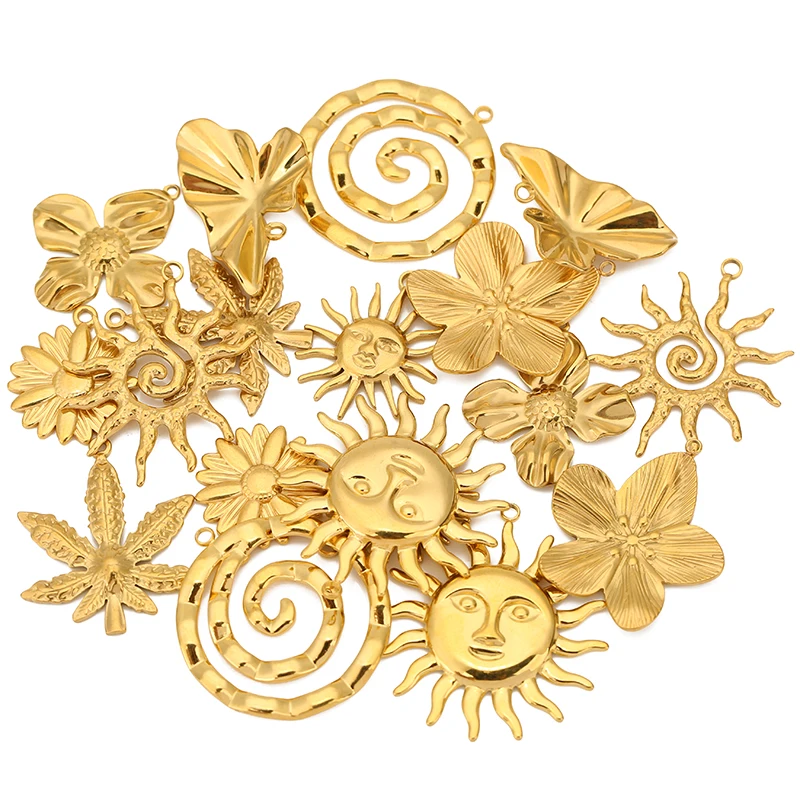 4pcs Stainless Steel Leaf Vintage Sun Flower Spiral Circle Large Charms Pendant for DIY Earring Necklace Jewelry Making Supplies