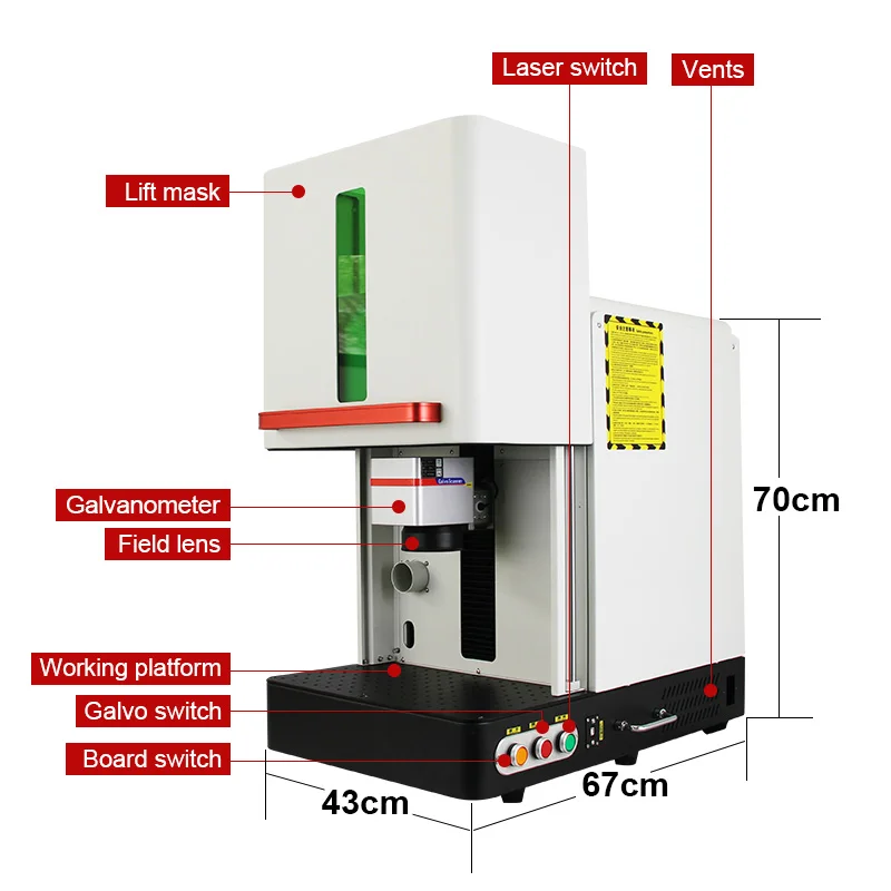 Enclosed Fiber Laser Marking Machine 20W 30W 50W 60W Raycus JPT EM7 MOPA with Rotary Axis