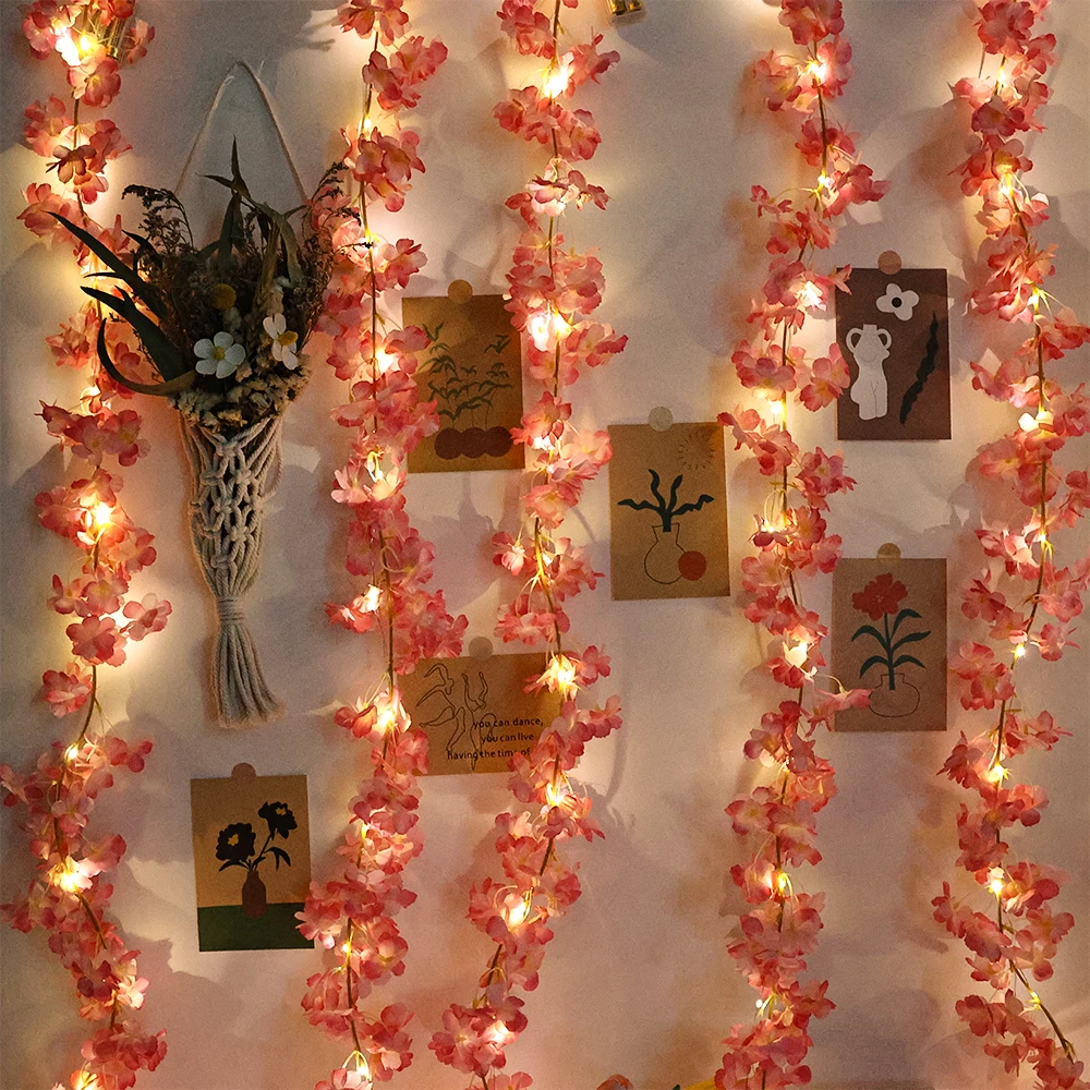 1PC Cherry Blossom LED String Lights, Charming Cherry Blossom Fake Vine, Perfect Cherry Blossom Decoration for Bedroom