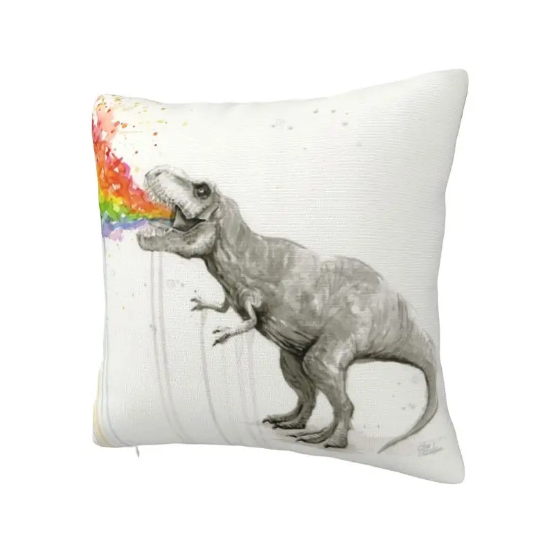 Funny T-Rex Rainbow Puke Cushion Cover 60x60cm Polyester Dinosaur Carnivore Pillow Case for Sofa Pillowcase Home Decorative