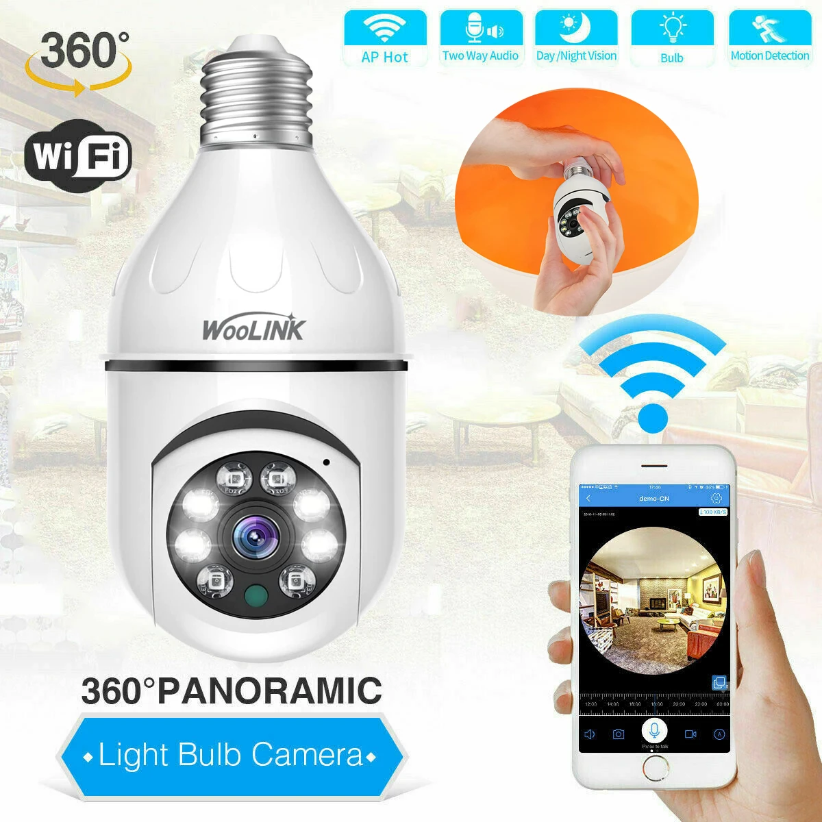 

Wireless Bulb Camera Wifi E27 Bulb Camera 360 degree WiFi Security Camera Full-color High-definition Night Vision
