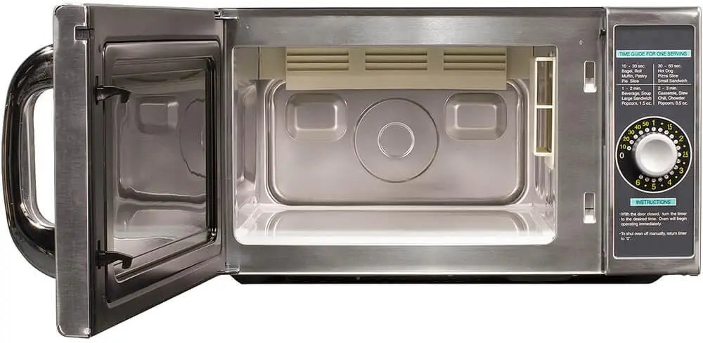 Horno microondas comercial de servicio medio, horno de acero inoxidable con temporizador de Dial, 1000 vatios, 120 Voltios, talla única, R-21LCFS