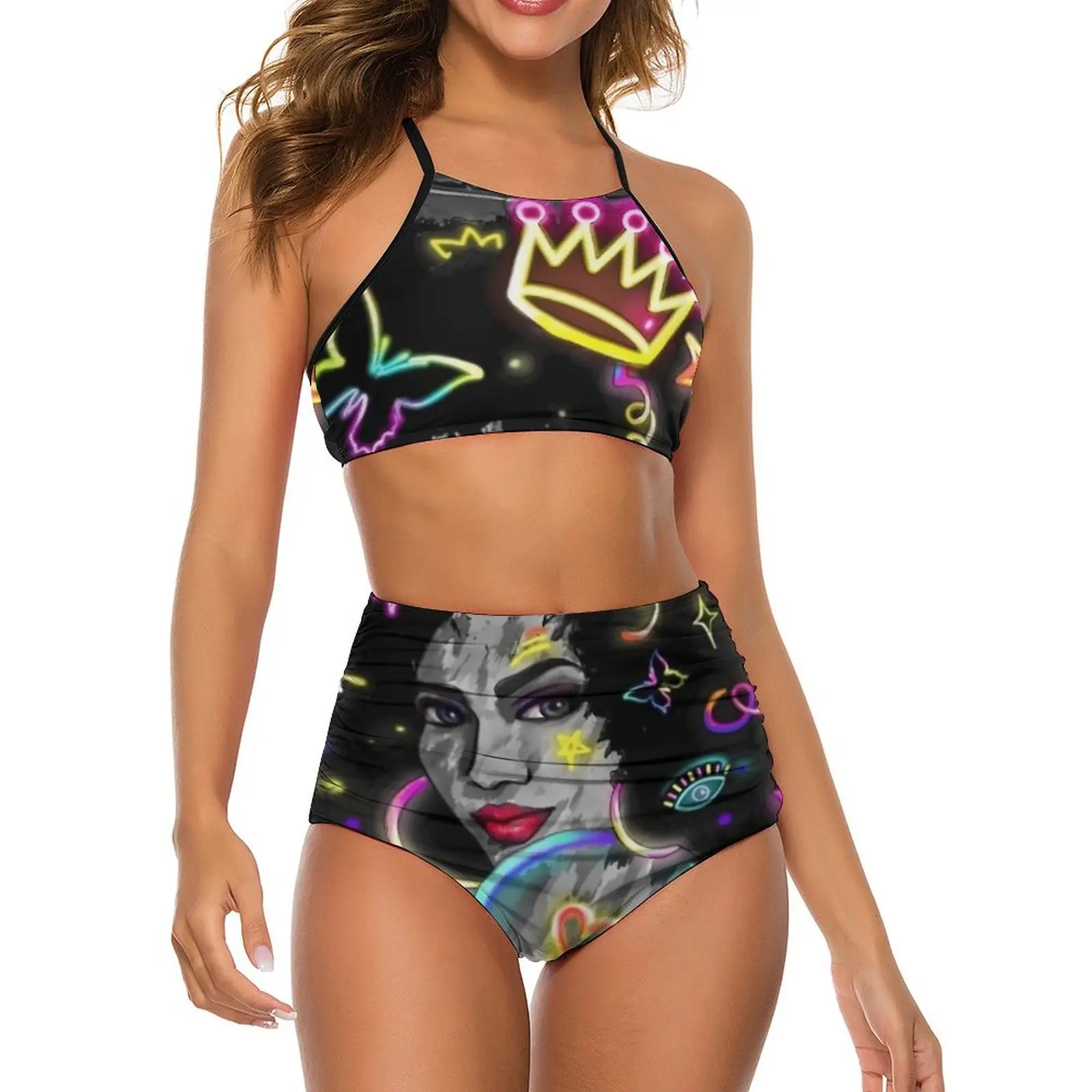 

Abstract Ladies Bikini Set Pretty Afro Girl Adjustable Bikini Swimsuit Sexy High Waist Swimwear Swim Design Modern Beach Outfits
