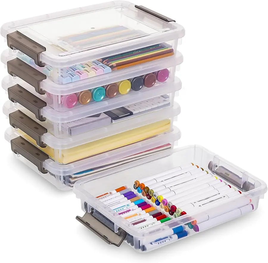 

Citylife 6 PCS Clear Plastic Container Clip Box with Latching Lids, Stackable Document Paper Protectors Organizer Container for