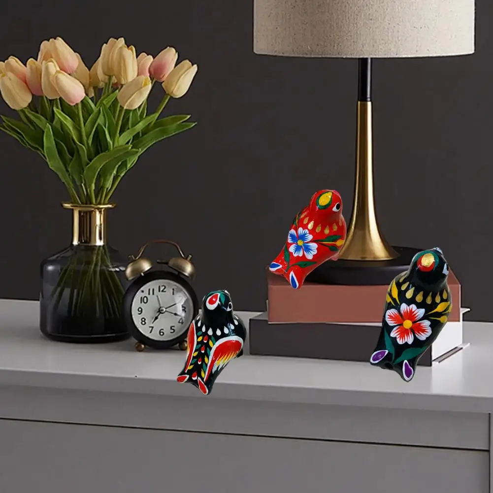 

Rich Color Bird Decoration Hand Painted Bird Ornament Set Colorful Chinese Style Sculptures for Home Decoration Handmade Bird