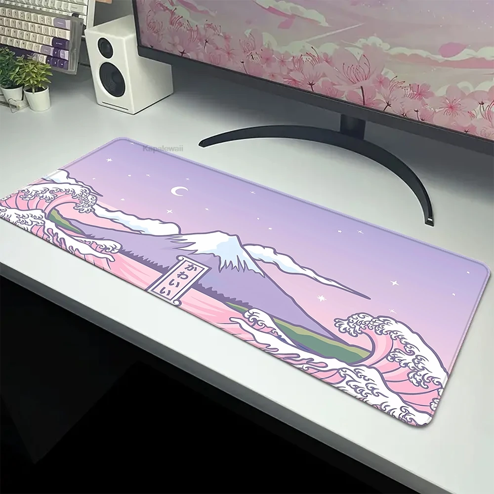 

Japanese Mouse Pad Gamer Waves Playmat Gray Art Aesthetics XL Computer Home HD Mousepad XXL Office Soft Non-Slip PC Table Mat