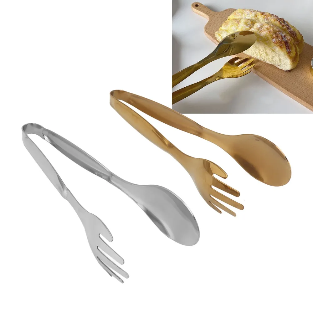 2 PCS Stainless Steel Serving Tongs Compact Size Multipurpose Salad Tongs Heat Resistant Gold Silver Food Clips Pastry Buffet