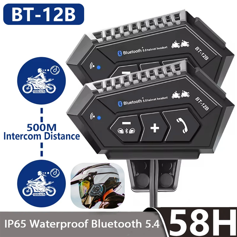 1/2Pcs Bt12B Motorcycle Helmet 1000Mah 500M Intercom Headset Stereo Bluetooth Wireless Hands-Free Headset Music Player New Style