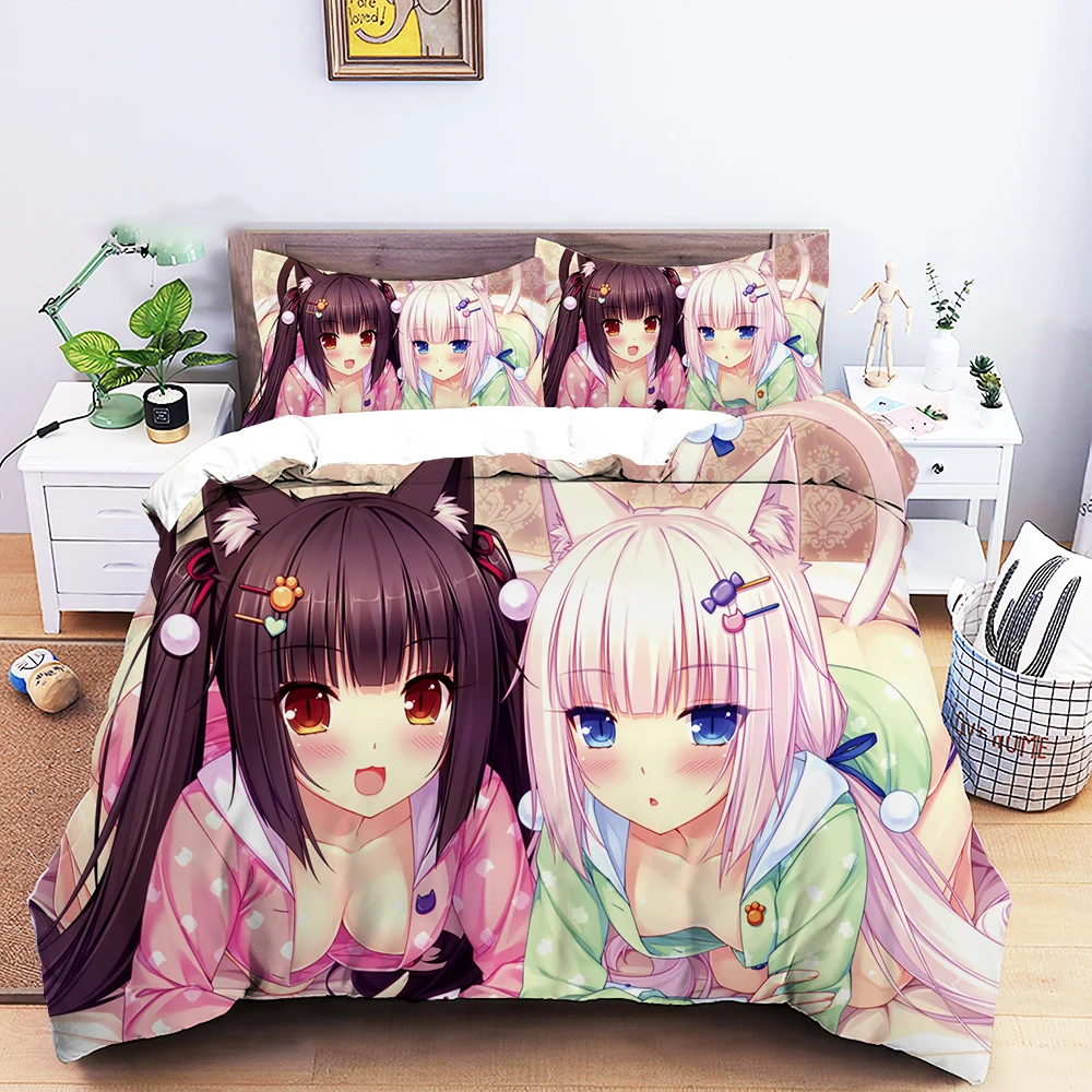 Anime Nekopara Sexy Girl Bedding Set Boys Girls Twin Queen Size Duvet Cover Pillowcase Bed Kids Adult Home Textileextile