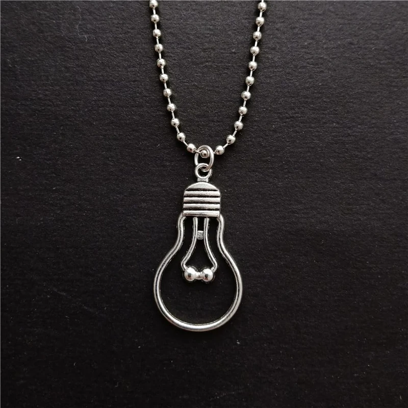 Bulb Pendant Necklace, Punk Style Charm Long Necklace for Man Woman, Stainless Steel Ball Chain 24 inch, Friendship Jewelry