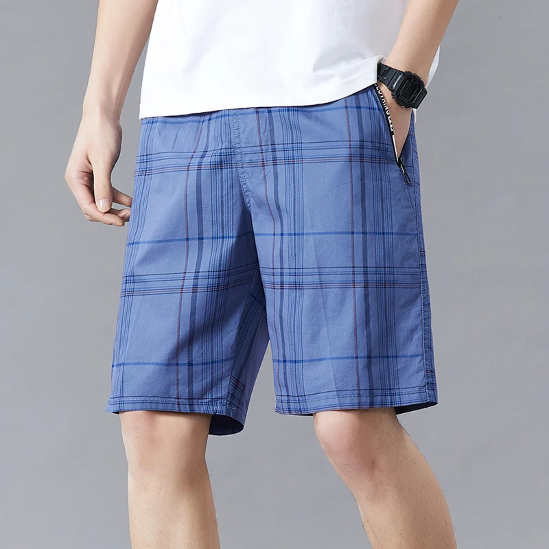 New Summer Shorts Men Baggy Casual Shorts Plaid Y2K Travel Outdoor Sports Bermuda Shorts Elastic Waist Big Size