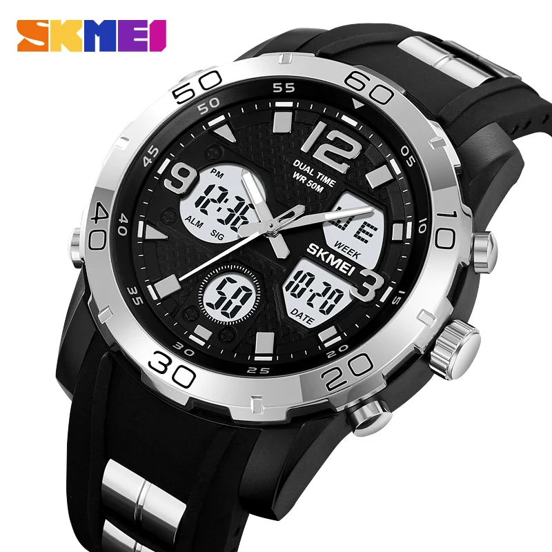 

SKMEI Electric Watch Men's Watch Original Genuine Silicone Strap Double Time Timer Ring Clock Birthday Gift Diving 2102