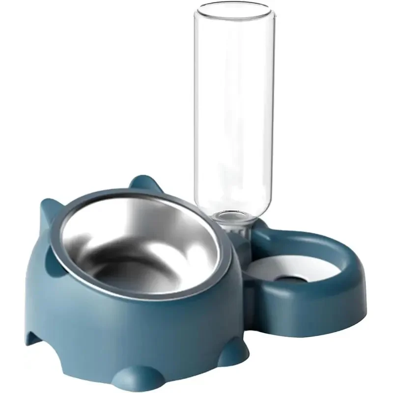 Katzenfutter- und Wassernapf-Set, verstellbarer, geneigter Futter-Wassernapf, automatischer Wasserspender, Flasche, kein Verschütten, Futternapf für Katzen und Hunde