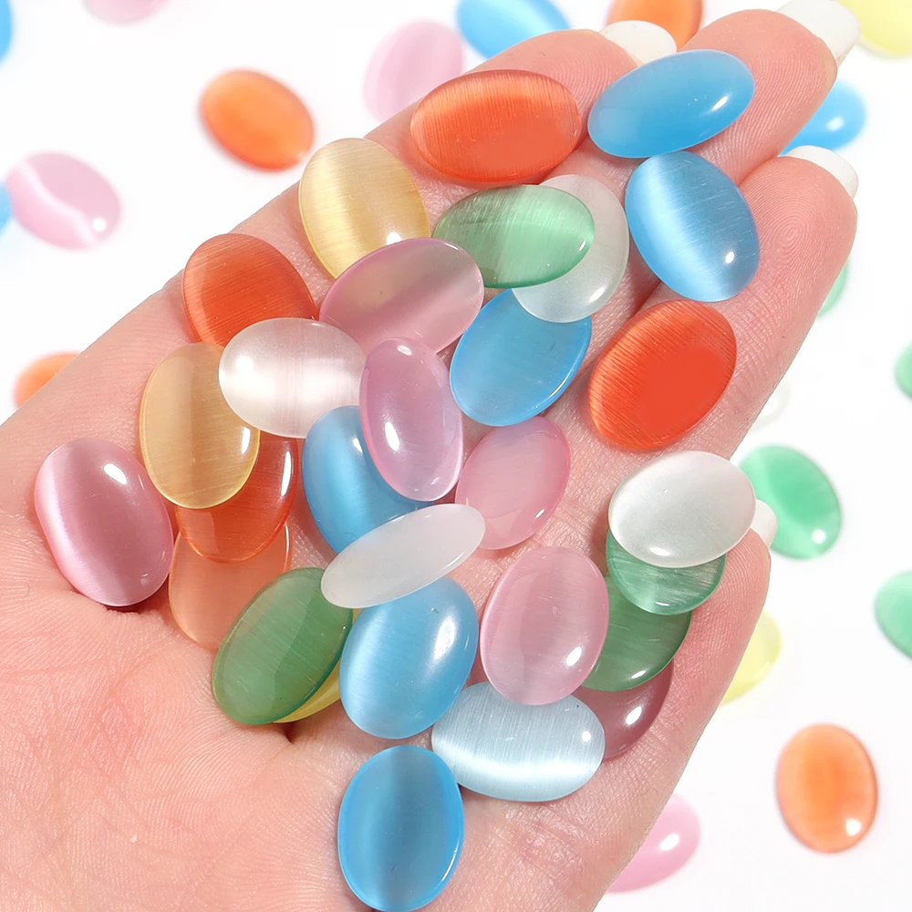 10-30pcs Natural Stone Cabochon Oval Cat Eye Cabochon Loose Beads For Jewelry Making DIY Necklace Bracelets Earring Accessories