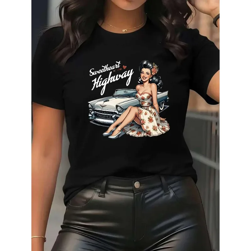 Women's Pinup Graphic Tee - High-Quality Casual Short Sleeve T-Shirt at an Affordable Price