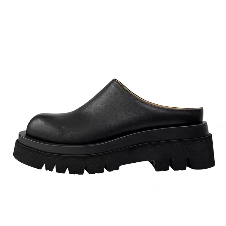 Women Slippers 2024 Summer Fashion Leather Shoes Loafers High Platform Slippers Women Black High Heels Mules Shoes Slides Women image 6