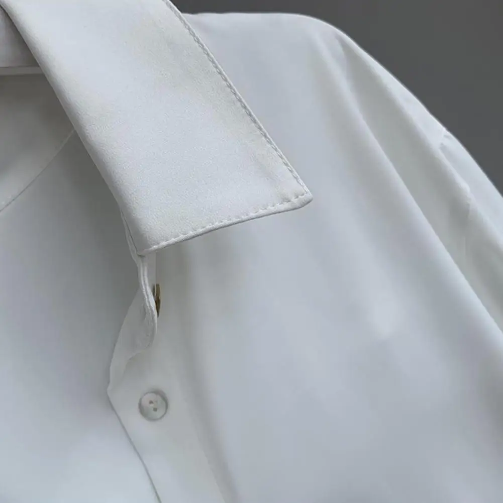 

Women Shirt Lapel Long Sleeve Buttons Placket Casual Shirt Solid Color Commuter Style Tops Cardigan Daily Wear