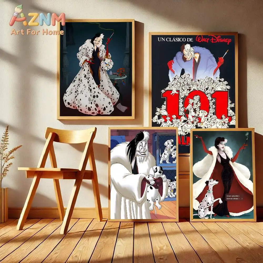 

Набор постеров AZNM Disney 101 Dalmatians Cruella De Vil, безрамное настенное искусство на холсте для гостиной, спальни, домашнего декора, картина