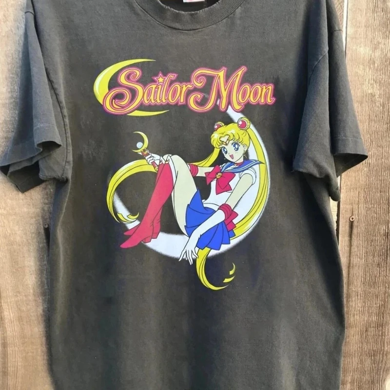 

Японское аниме Сейлор Мун аниме футболка угольная мужская футболка летняя новая мужская и женская уличная одежда в стиле ретро