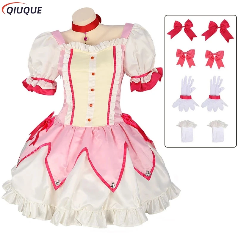 Kaname Madoka Cosplay Costume Wig Anime Puella Magi Madoka Magica Pink Ball Dress Halloween Party Uniform Outfit for Women Girl