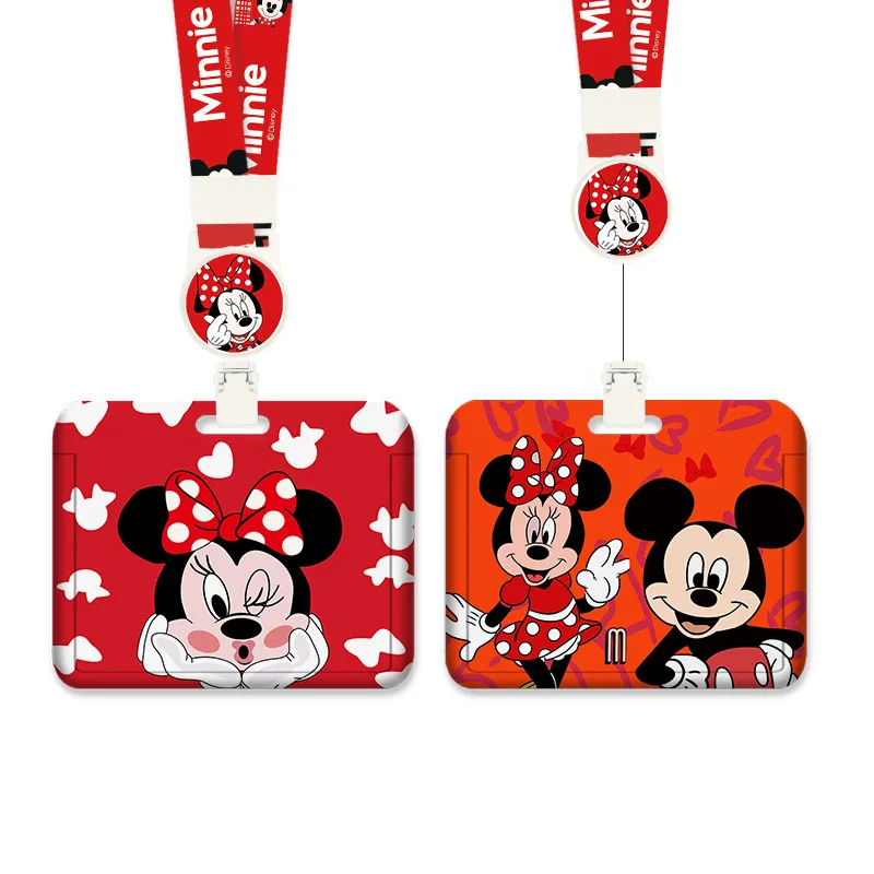 

Disney Minnie Mouse Badge Holder for Students Horizontal Retractable Long Lanyard Bus Subway Access Control Work ID Card