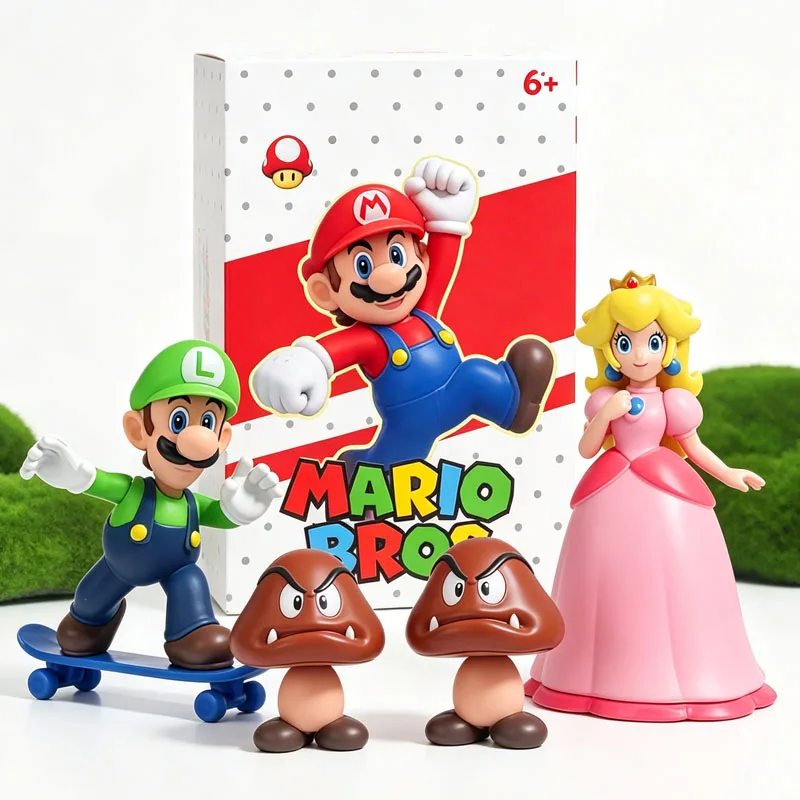Bandai Hot Super Mario Bros Luigi Yoshi Mario Cartoon Dolls Anime Figures Creative Collectible Model Toys for  Christma Gift