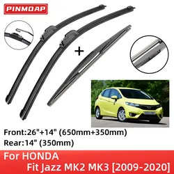 For HONDA Fit Jazz MK2 MK3 2009-2020 Front Rear Wiper Blades Brushes Cutter Accessories J Hook 2012 2013 2014 2015 2016 2017