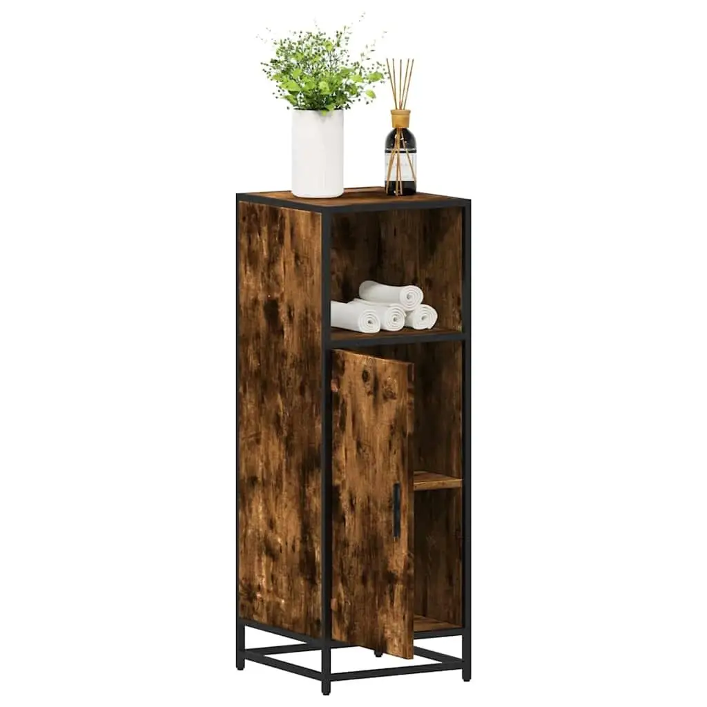 Smoked Oak Bathroom Cabinet 35x37.5x100 cm - Stylish Engineered Wood Storage Solution