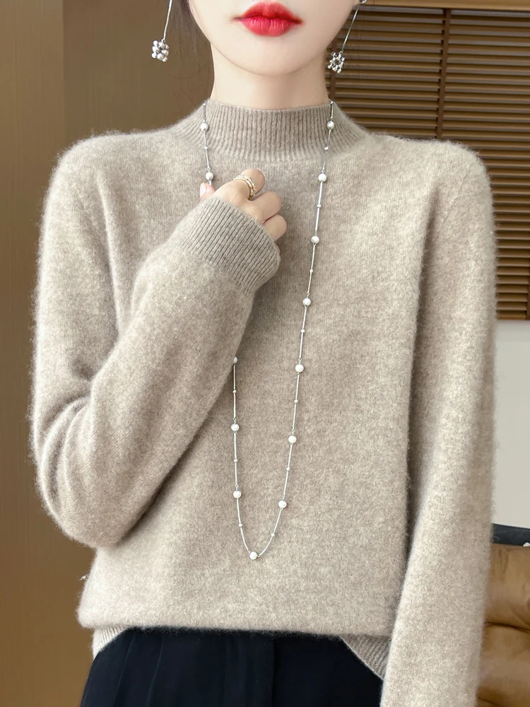 

Chic Classical Solid Color Basics Sweater Autumn Winter 100% Merino Wool Knitwear Casual Grace Sexy Pullover Woman Clothing 2025