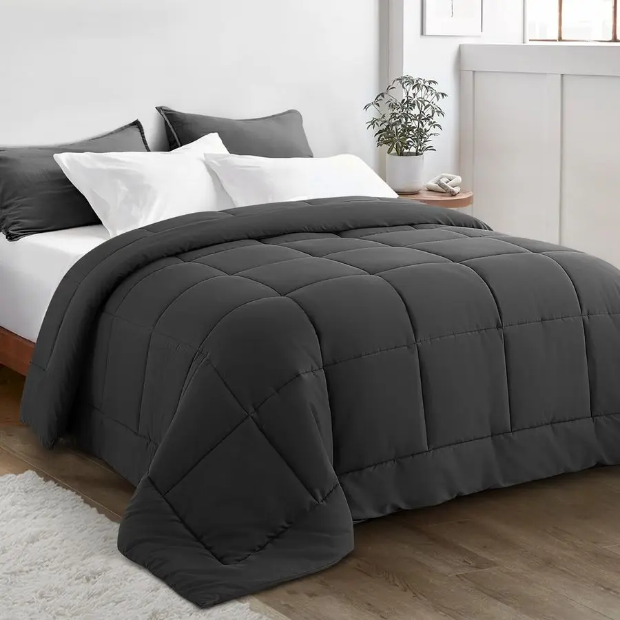 

King Plus Comforter 128x120 Extra Large Cooling All Seasons Down Alternative Lightweight Quilted Duvet Insert with Corner Tabs D
