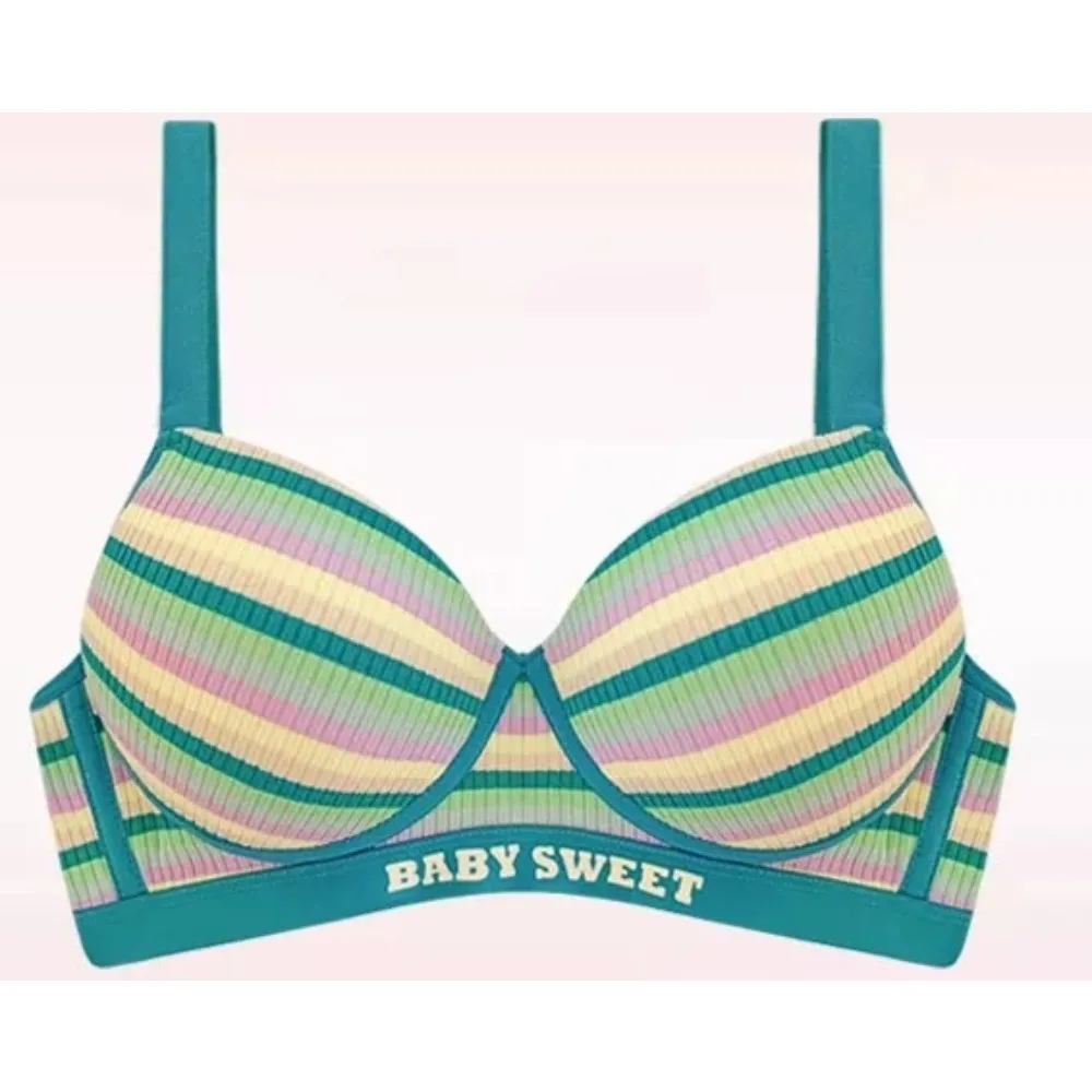 Regenbogen-gestreifter, nahtloser Push-up-BH für Damen, Anti-Sag, Seitenbrustkontrolle, dünne Cups, Minimierer für große Brüste, Alltags-BH