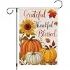 Heyfibro Grateful Thankful Blessed Fall Garden Flag 12 x 18 Inch Vertical Double Sided Burlap, Pumpkin Sunflower Maple Leave llz