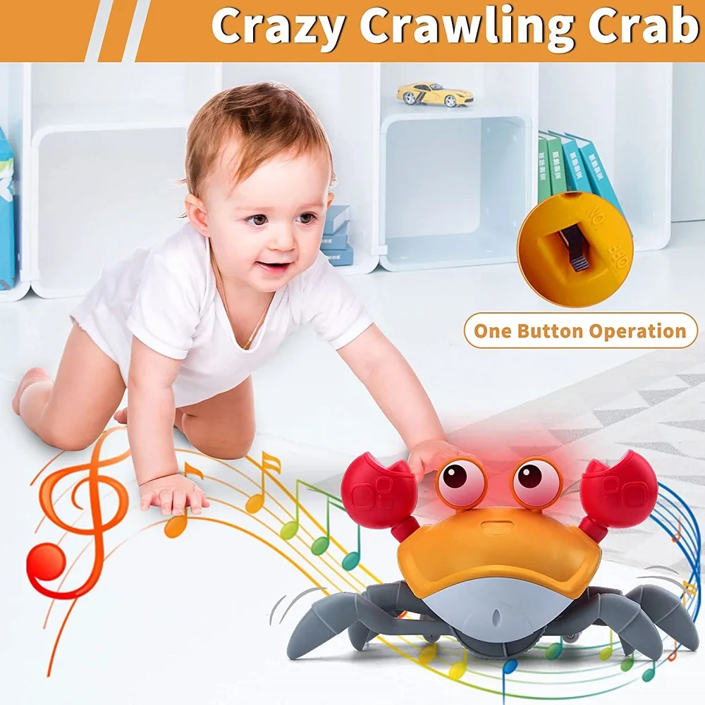 Crawling Crab Toy for Baby Rechargeable Crab Run Away with Music Led Light Up Toddler Gift Electric Induction Escape Toys