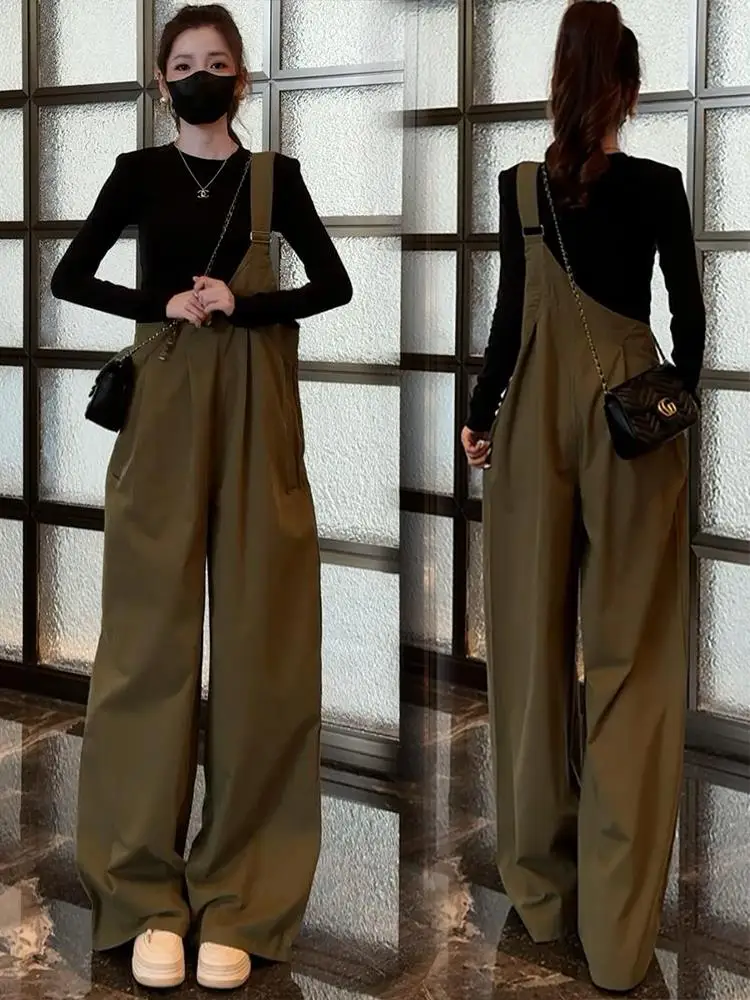 ファイオナブルなワークウェア オーバーオール レディース ゆったり 着痩せ Tシャツ ベースシャツ ワイドレッグ ジャンプスーツ ツーピースセット 秋のトレンド